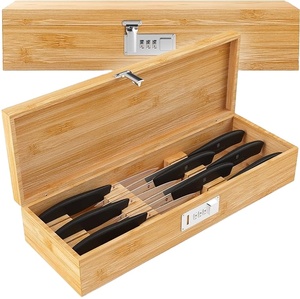 Boîte de rangement de couteaux en <span class=keywords><strong>bois</strong></span> de bambou poli Japandi organisateur de couverts de cuisine étui verrouillable pour le stockage des couverts du chef en toute sécurité à la maison - Product Image 1