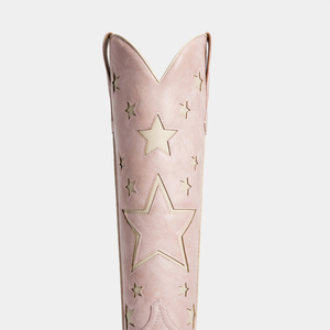 WETKISS <span class=keywords><strong>Botas</strong></span> Vaqueras de Verano para <span class=keywords><strong>Mujer</strong></span>, Color Rosa, con Punta en Pico, Diseño de Estrellas, Tacón Medio Grueso, <span class=keywords><strong>Botas</strong></span> Largas de Vaquera - Product Image 5