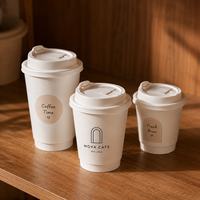 Gobelets à café en papier biodégradables à double paroi de 12 oz avec logo personnalisé, couvercles et design en relief pour boissons chaudes, café, restaurant, vente en gros