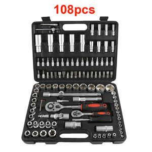 Lớn cao cấp 108PC ô tô hộp công cụ cho xe cơ khí chất lượng 1/2 1/4 ổ đĩa cờ lê ổ cắm Bộ - Product Image 1