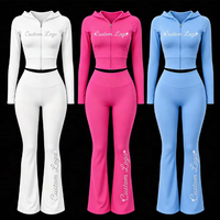Ensemble de survêtement 2 pièces Y2K personnalisé pour femme, avec logo en strass, veste à capuche courte zippée et leggings de yoga, tenue de sport hiver très extensible