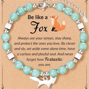 Braccialetto Artigianale da Ragazza <span class=keywords><strong>con</strong></span> Giada Verde, Pietra Zebra Rosa e Ciondolo <span class=keywords><strong>Volpe</strong></span> - Gioiello Trendy <span class=keywords><strong>con</strong></span> Perline, Regalo Perfetto - Product Image 5