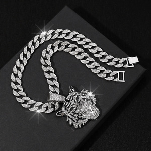 Sunnice Venta caliente 3D completo diamantes gotas Tigre colgante Animal cara cubano envío rápido collar joyería fresca para regalos - Product Image 1