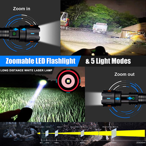 Lampe torche tactique EDC puissante et étanche, rechargeable, LED, avec batterie 18650, corps en alliage d'aluminium, pour la chasse - Product Image 5