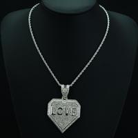 PD3100 Style Hip Hop Grand Amour Pendentif Collier Corde Glacée Chaîne Coeur Forme Bling Strass Argent Alliage Bijoux Usine 2025