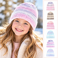 Casquette tricotée pour enfants, motif tie-dye dégradé rêveur, avec revers côtelé, extensible, douce et chaude, 100% acrylique, idéale pour l'école et les activités de plein air – Grande Vente