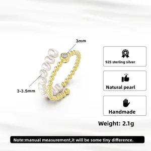 Bague en argent Sterling 925 <span class=keywords><strong>avec</strong></span> perle naturelle originale pour femme, bague en perle <span class=keywords><strong>avec</strong></span> zircon de qualité supérieure, cadeaux - Product Image 3