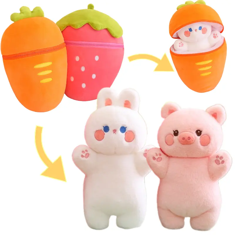 Dalam stok Kawaii plushies wortel stroberi peluche bantal kelinci kreatif boneka buah kelinci lucu lembut hadiah mainan mewah untuk anak-anak