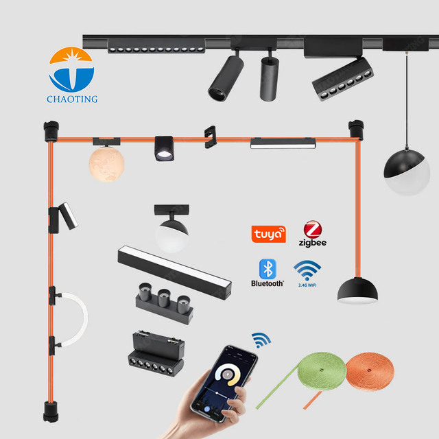 New Smart 0-10v Dali Tuya Zigbee Dimmable Magnetic Track Lights Flexible Unique Belt Fabric Lamp Lighting Rail System