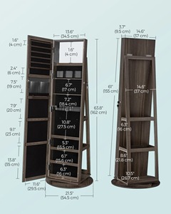 Tủ trang sức gương xoay 360 độ hiện đại P2 Wood, có khóa, đèn LED, kệ đựng đồ, gương toàn thân - Product Image 3
