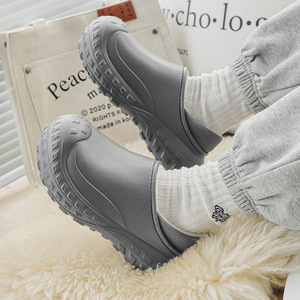 Thick Soled <b>Platform</b> Slippers With Fleece Lining Warm Outdoor Slip On Shoes For Men Solid Color Khaki Gray Black - Product Image 3