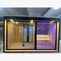 Cabine de sauna extérieure chauffée au bois, directement de l'usine, avec douche moderne et bain froid séparé avec véranda avant