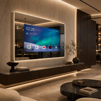 HAOCROWN Cermin TV Ruang Tamu Mewah yang Dipasang di Dinding dengan Lampu Latar LED, WiFi, dan Layar Kustom untuk Rumah dan Hotel