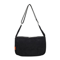 Sac bandoulière en velours côtelé personnalisé avec logo, fermeture éclair, sangle réglable, style tendance, motif simple, pour femme, vente en gros