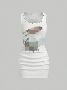 Robe mini moulante pour femme, col carré, style <span class=keywords><strong>grunge</strong></span> punk, imprimé étoiles et rivets, été - Product Image 4