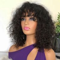 Perruque Bob Courte de Luxe RTS avec Frange, Ondulée Naturelle et Lisse, en Cheveux Humains Brésiliens Vierge Remy Faits à la Machine pour Toutes les Femmes