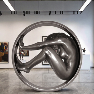 Scultura in Bronzo di Donna Seduta su Cerchio, Artigianato in Metallo per Gallerie d'Arte - Product Image 1