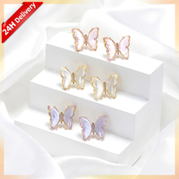 Boucles d'oreilles clous papillon HOVANCI INS plaquées or véritable, couleur rose brillante, en verre, avec cristaux transparents, pour filles, idée cadeau