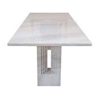 Table à manger en marbre blanc poli rectangulaire, design nordique moderne et luxueux, imperméable, pour villa, appartement et hôtel