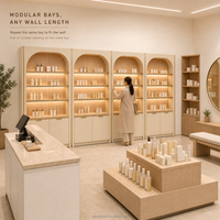 Meuble mural personnalisé pour salon avec éclairage LED, vitrine de présentation de cosmétiques pour salon de beauté, salon de coiffure, studio de manucure