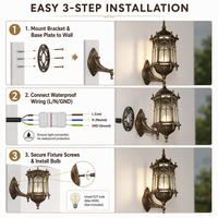 Lampes murales extérieures européennes antiques Bodeng 10W IP65 LED en verre personnalisées avec support de lampe E27, 50000 heures, aluminium, blanc chaud 3500K
