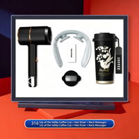 Ensemble cadeau personnalisé avec impression UV, comprenant une tasse à café en acier inoxydable 316, un sèche-cheveux et un masseur pour le cou, cadeau promotionnel pour entreprise