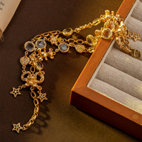 Bracelet vintage en alliage doré unisexe, multi-couches, avec pendentif étoile en cristal, style industriel, bijoux de mode rétro