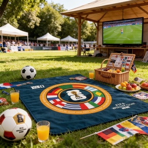 Couverture <span class=keywords><strong>de</strong></span> pique-nique style rétro <span class=keywords><strong>Coupe</strong></span> <span class=keywords><strong>du</strong></span> <span class=keywords><strong>Monde</strong></span> FIFA 2026, épaisse et isolante, bleu foncé, pour salon intérieur et camping extérieur - Product Image 2