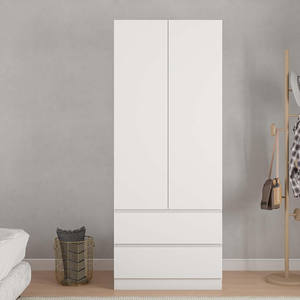 FONDLIVE Placards blancs Chambre à coucher classique MDF 2 portes Armoire avec tiroirs et étagères - Product Image 2