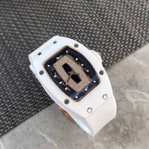 Reloj Mecánico de Lujo para Mujer, Diseño Hueco, con Diamantes, en Cerámica Blanca y Oro Rosa, Modelo 0701, para Negocios, Citas y Fiestas - Product Image 2