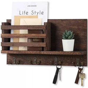 Modern Minimalist Wall-Mounted Wooden Storage Rack with Mail & Key Holder Rectangle Shape Design for Home Wall Decoration - Product Image 2