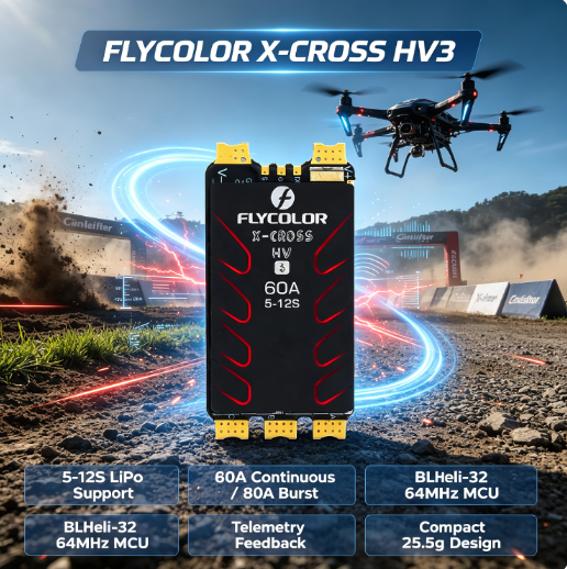 FLYCOLOR X-CROSS HV3 60A 80A ESC BLHeli-32 5-12S 32-Bit Speed Controller ESC for X-Class FPV Racing Drone