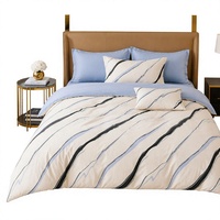 Set Sprei Katun Motif Marmer Abstrak Modern Poland Stock Warna Krem Biru 3-Piece, Dapat Dicuci, untuk Dropshipping EU