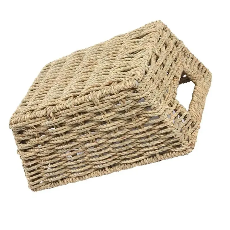 New Natural Woven Seagrass Wicker Storage Nest Baskets Organizer Container Bins With Liner For Kids Baby Closets, Room Decor, Toys,