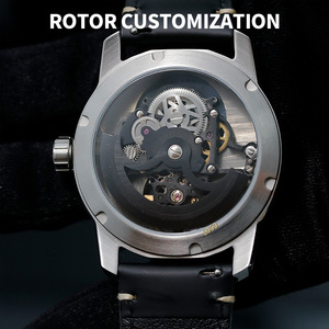Montres mécaniques automatiques à balancier décentré, cadran bleu, lunette en cristal, acier inoxydable, logo personnalisé, OEM ODM pour hommes - Product Image 5