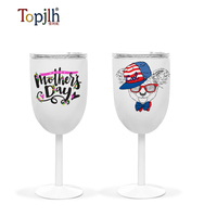Topjlh Sublimation Blancs 10oz En Acier Inoxydable Gobelet À Vin Conception Personnalisée Grande Tasse Gobelet En Verre avec Tige et Couvercle En Plastique