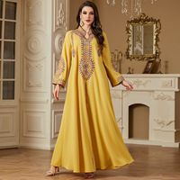 Petit MOQ, Kaftan Islamique de Style Marocain Premium, Thobe Arabe, Robe Longue Maxi en Polyester avec Broderie Dorée Exquise 4219