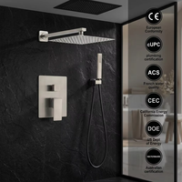 Ensemble de douche thermostatique carré chromé pour salle de bain avec douchette à main, système de finition et accessoire de mitigeur de baignoire effet pluie