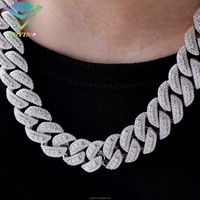 Chaîne cubaine en argent 925 avec diamants en moissanite glacés VVS de 15 mm, 18 mm, 20 mm, prix d'usine, style hip-hop pour hommes