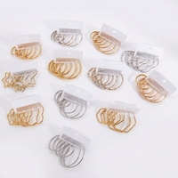 Ensemble de boucles d'oreilles créoles en acier inoxydable plaqué or, motifs variés (cercle, cœur, étoile, fleur), bijoux de mode pour femmes