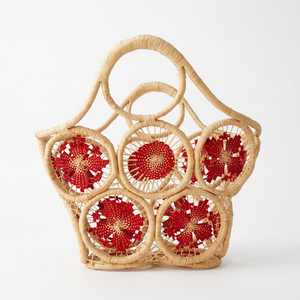 Sac en rotin tissé à la main avec motifs circulaires rouges, panier de rangement de style bohème - Product Image 3