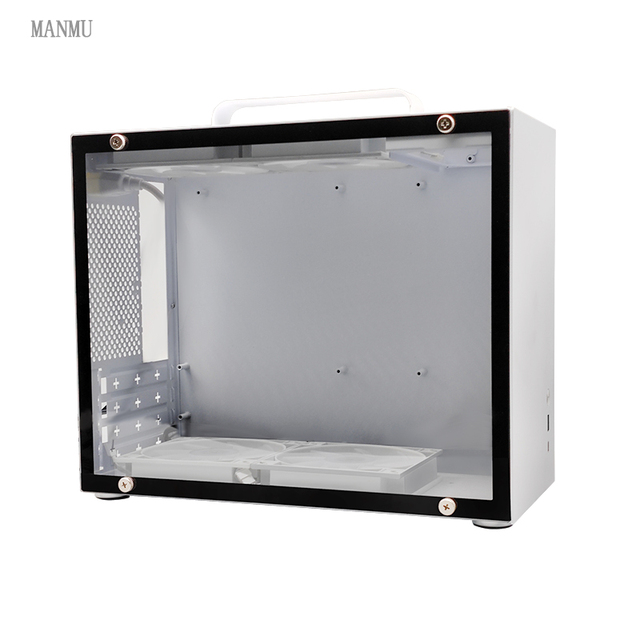 MANMU Portable Mini ITX Mid Tower PC Case White/Black Color Desktop with Power Supply Side Panel CPU Fan MicroATX Form