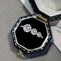 En stock, bague de fiançailles en argent sterling S925, trois anneaux en zircon cubique rond pour femmes, colliers, boucles d'oreilles, ensemble de bijoux