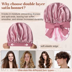 <span class=keywords><strong>Bonnet</strong></span> en satin, <span class=keywords><strong>bonnet</strong></span> en soie pour dormir, <span class=keywords><strong>bonnet</strong></span> de nuit en soie double couche avec bande élastique pour cheveux bouclés - Product Image 3