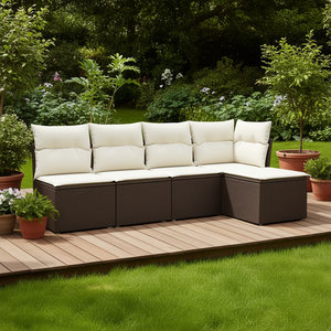 Ensemble de canapés de jardin en rotin brun avec coussins crème, mobilier d'extérieur au design contemporain, résistant à l'eau et aux UV, en rotin PE - Product Image 2