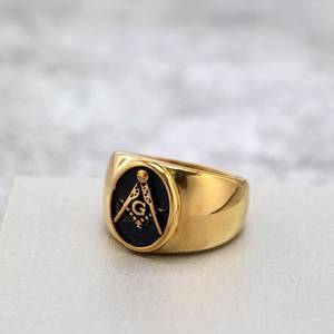 Anillo Masónico Ag de Oro con Diseño Geométrico Redondo y Engaste de Bisel, Joyería Hip Hop Negra para Hombre, Regalo - Product Image 2
