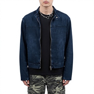 Unisex Vintage Distressed Denim Jacket Winter Heavyweight High Neck Casual Wash Effect Button <b>Slim</b> Fit Men's Women's Outerwear - Product Image 1