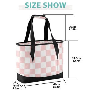 Sac isotherme de gros format à carreaux roses grande capacité pour femmes, idéal pour le déjeuner, les courses et les activités de plein air - Product Image 2