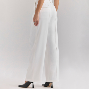 Chic <strong>White</strong> <strong>Wide</strong> <strong>Leg</strong> High Waist Tailored <strong>Trousers</strong> for <strong>Women</strong> Elegant Office Pants - Product Image 2