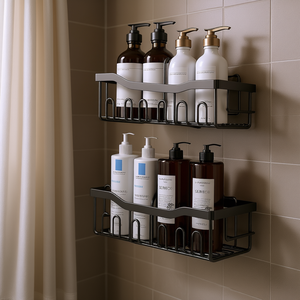 Étagère de Douche Murale Adhésive en Acier Inoxydable, Organisateur de Salle de Bain Noir à Niveau Unique, Étagère de Rangement Gain de Place - Product Image 2